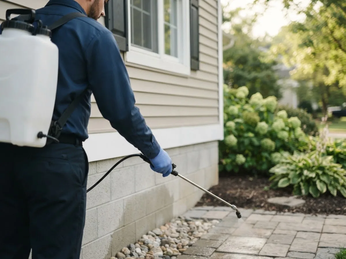 Pest control technician inspecting a home in Lizella, GA